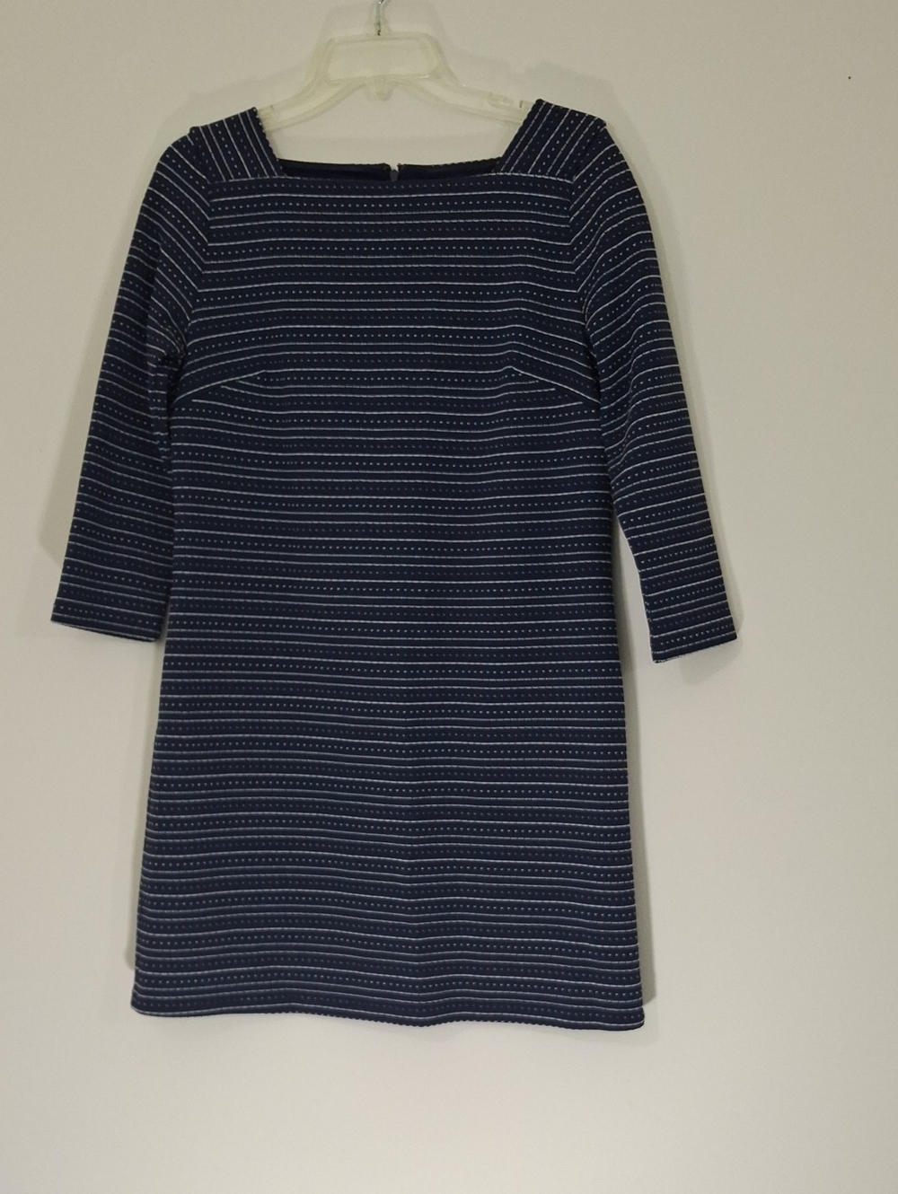 LOFT Navy and White Striped Long Sleeve Shift Dress, Size Small